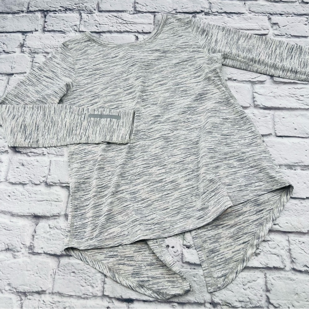 ZYIA Active Heathered Gray Asymmetrical Long Sleeve Top Small Open Back